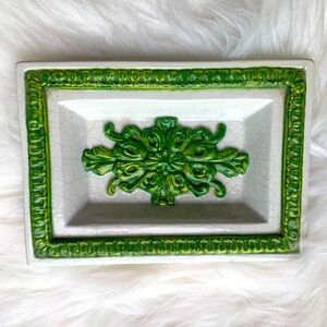 Green and White Decorative MCM Vintage Italian Dish Made In Italy